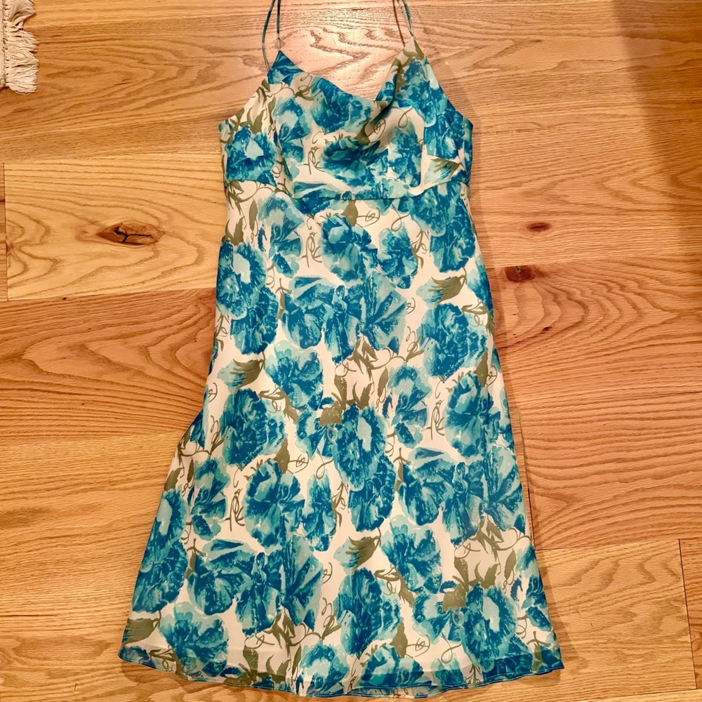 Ann Taylor Blue & Cream Floral Cowl Neck Dress - Size 6